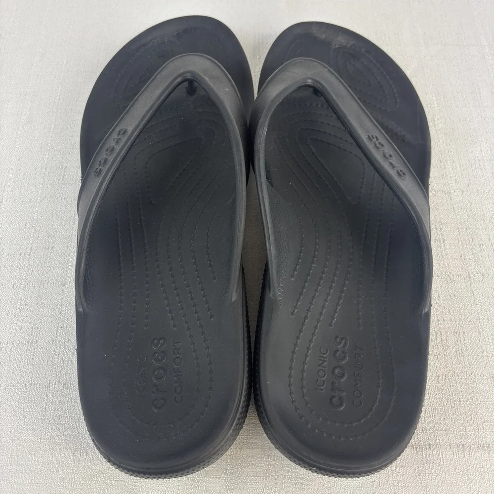 Iconic Crocs Black Men's Size‎ 12 Comfort Thong Sandals Flip Flops